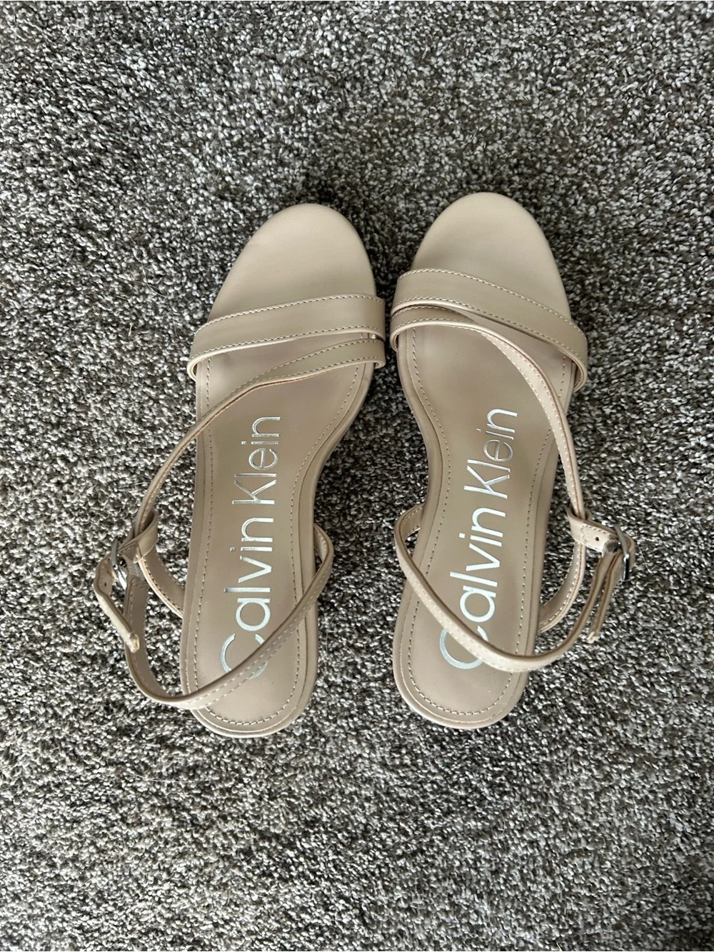 Calvin Klein Nude Beige Matte Finish Slingback Wedge Sandals Size 6 1/2